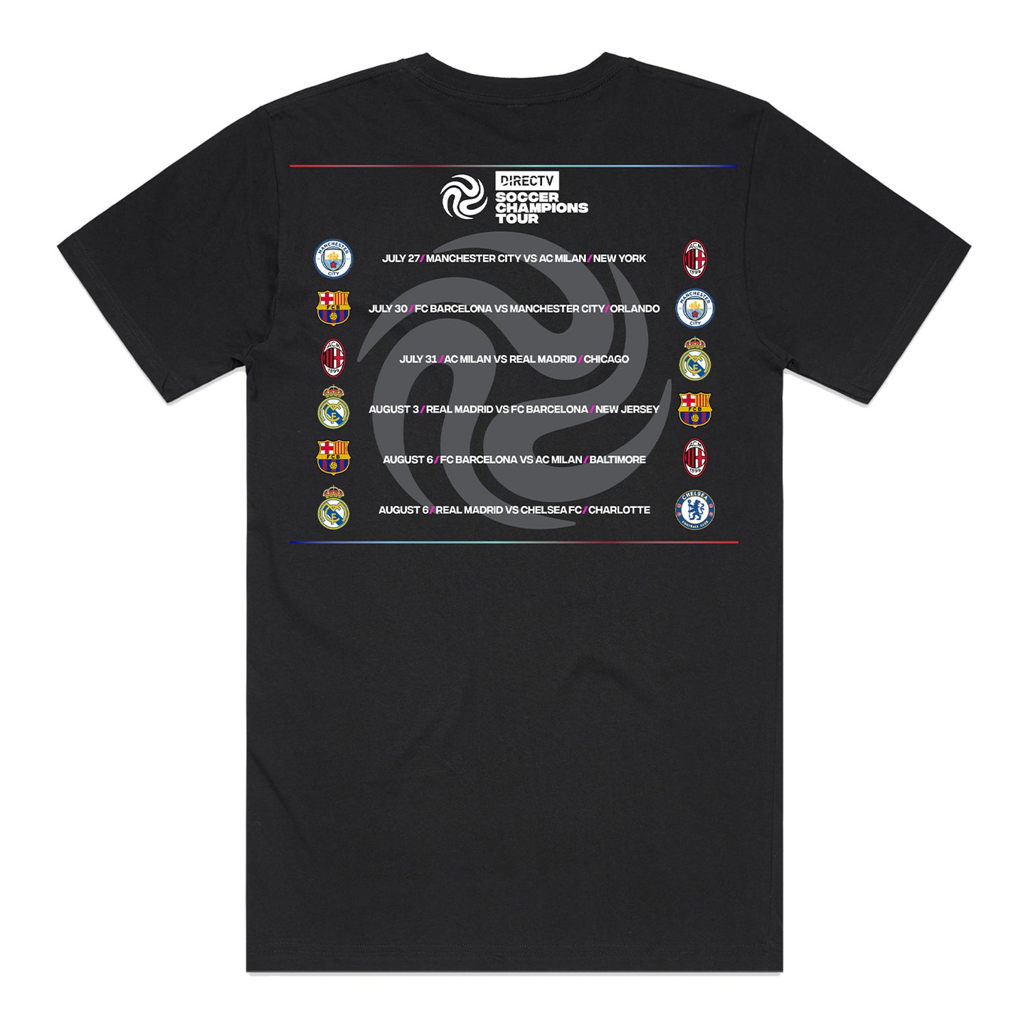 Unisex Soccer Champions Tour 2024 Black Schedule Tee